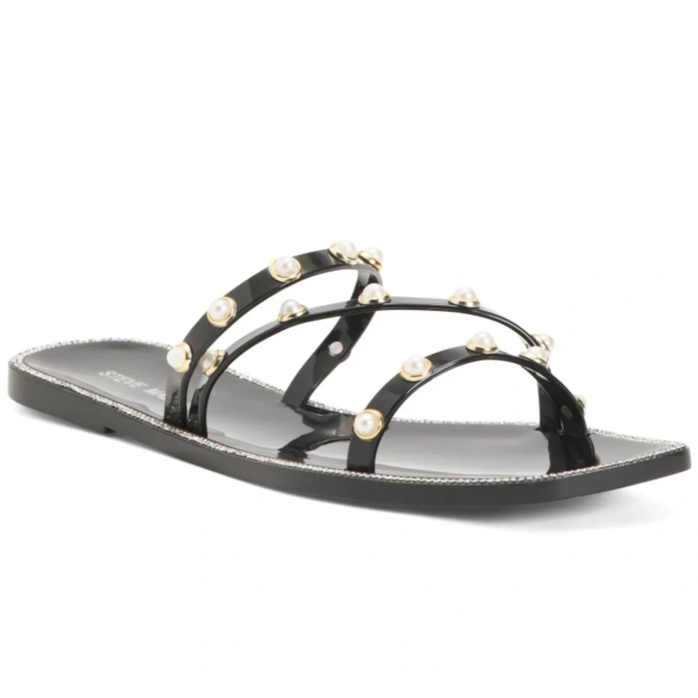 Steve Madden Pearl Embellishment Studded Flat Sandals - Picture 2 of 3